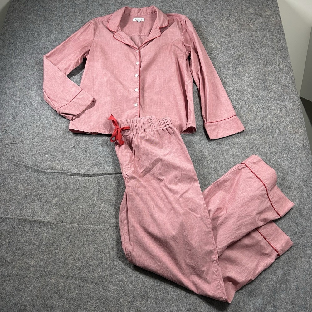 Lake Chloe Pajama Set Womens Small Red Button Front Cotton Cozy